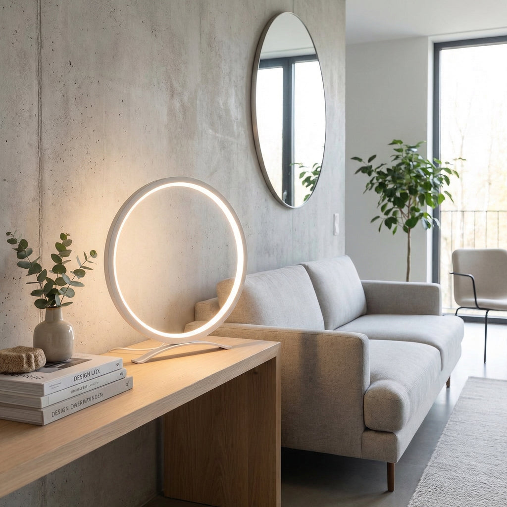 Nordic LED Circular Ring Table Lamp Featuring Warm Ambient Light