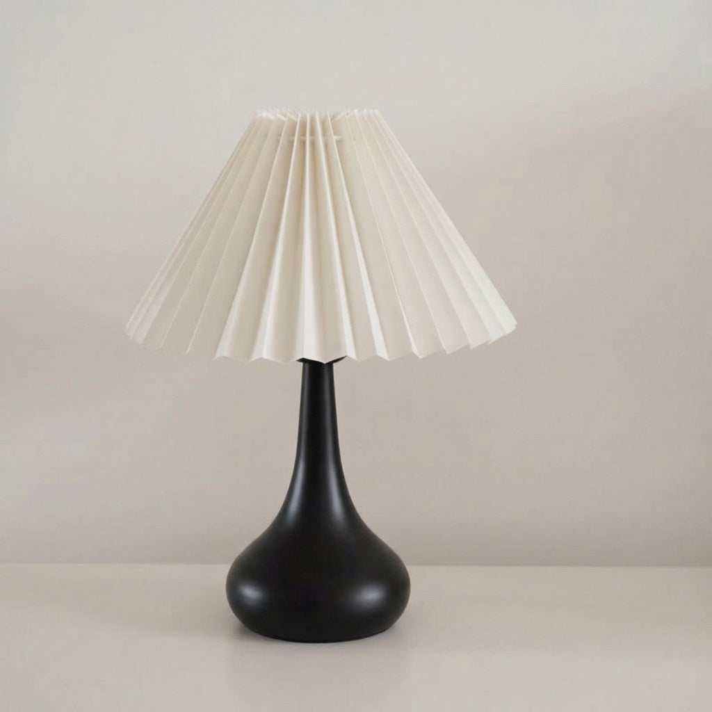 Contemporary Black Gourd Base Bedside Lamp With Pleated Shade
