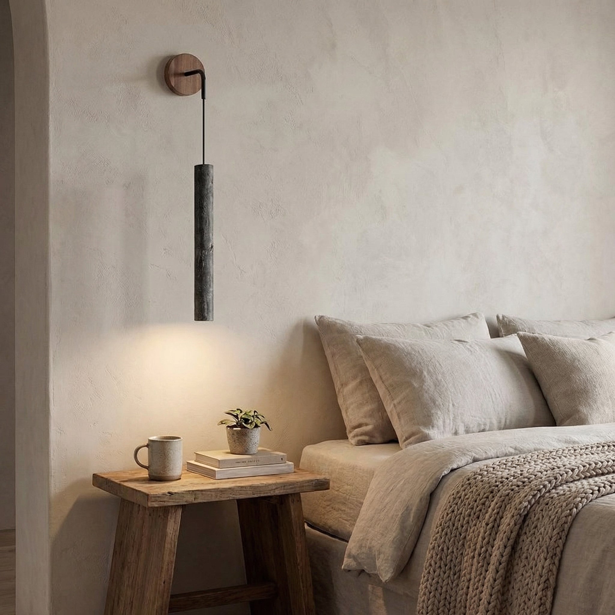 30cm Travertine Tube Wall Lamp Minimalist Stone Cylinder Light