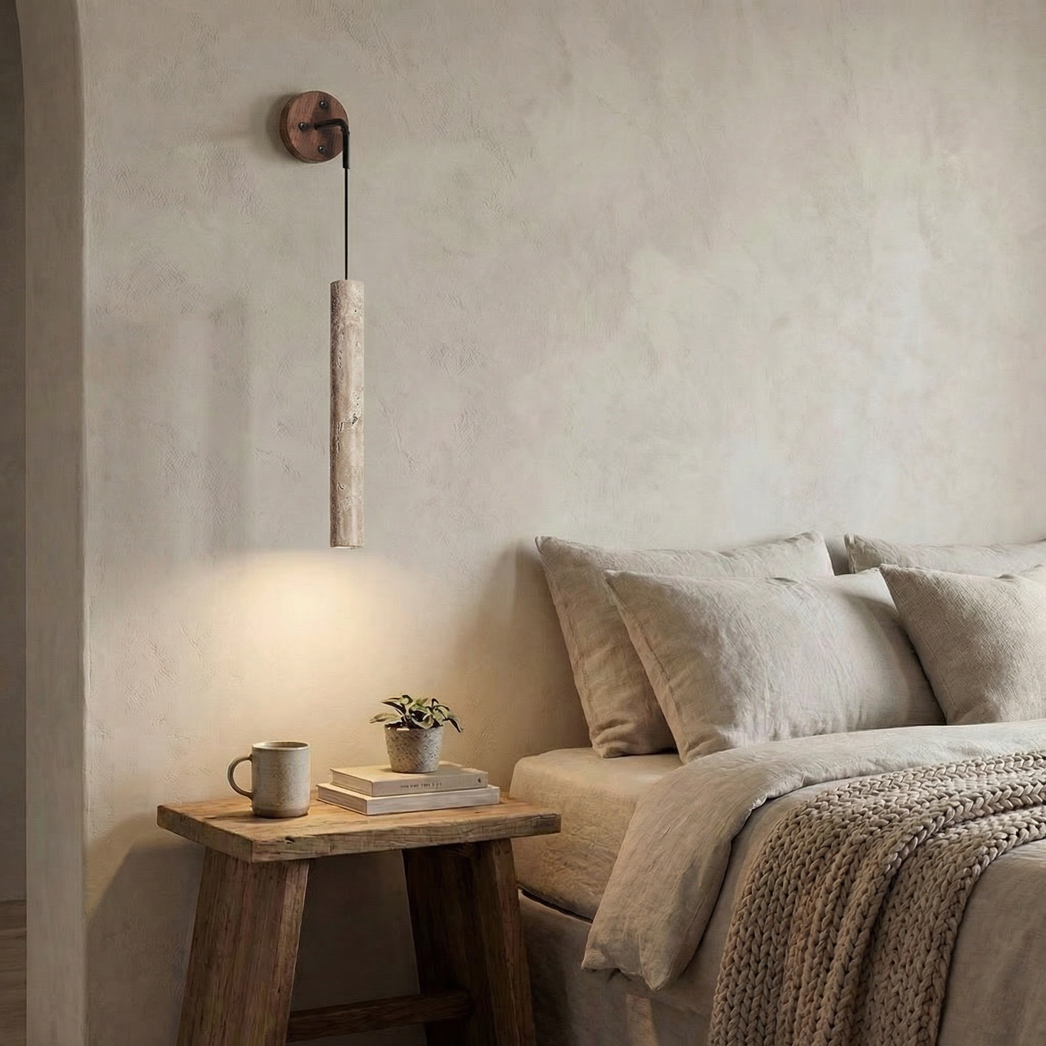 30cm Travertine Tube Wall Lamp Minimalist Stone Cylinder Light