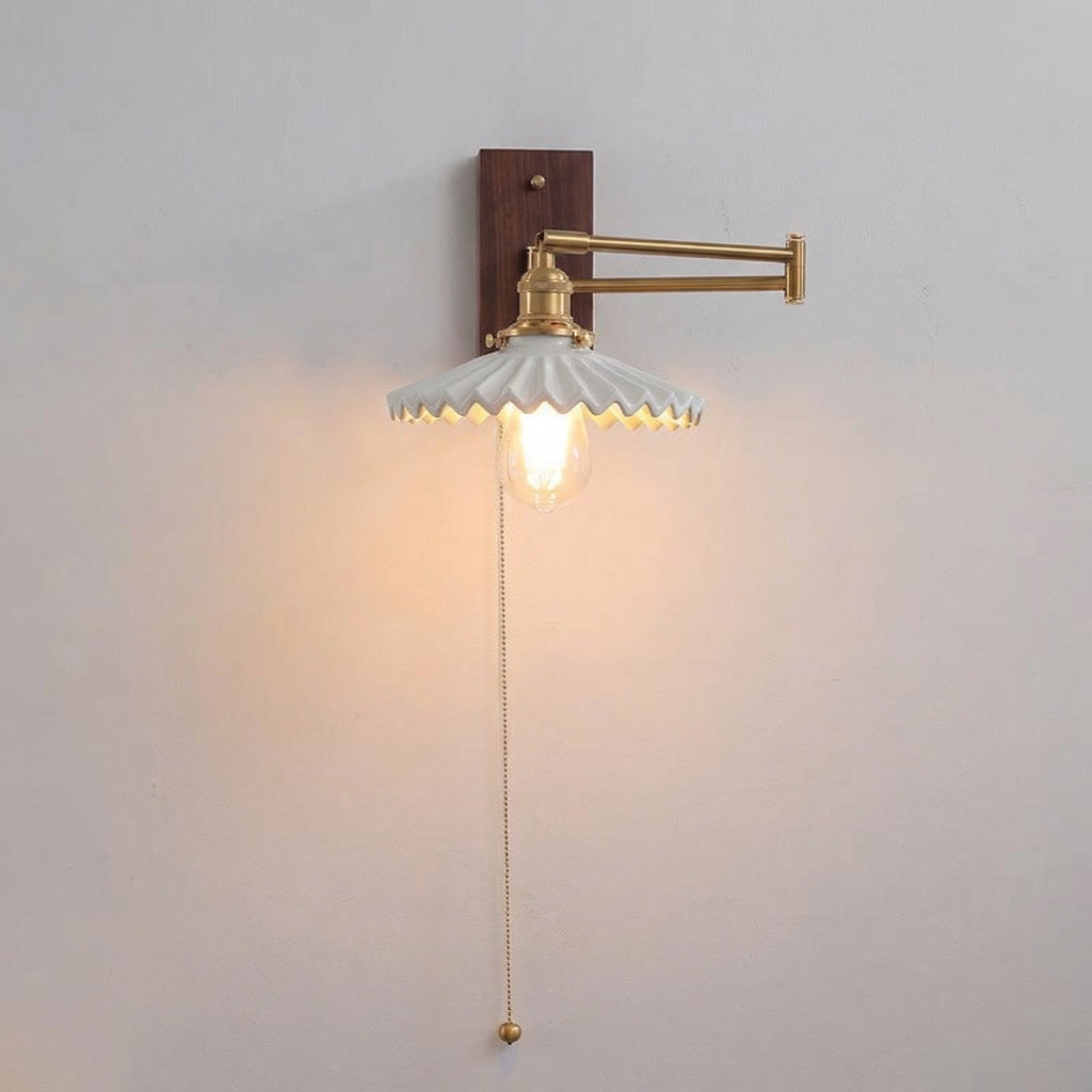 Nordic Wave Porcelain Wall Lamp With Brass Arm And Shade