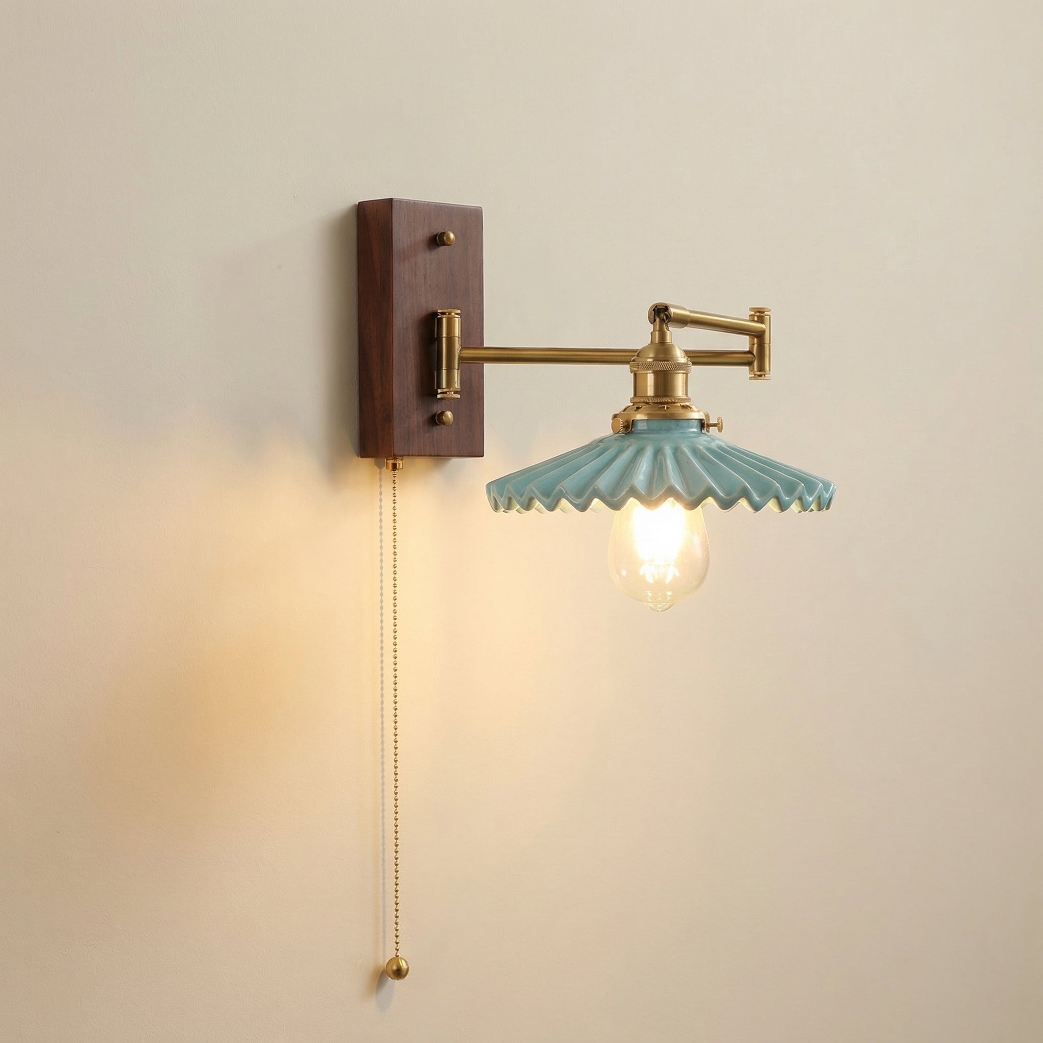 Nordic Wave Porcelain Wall Lamp With Brass Arm And Shade