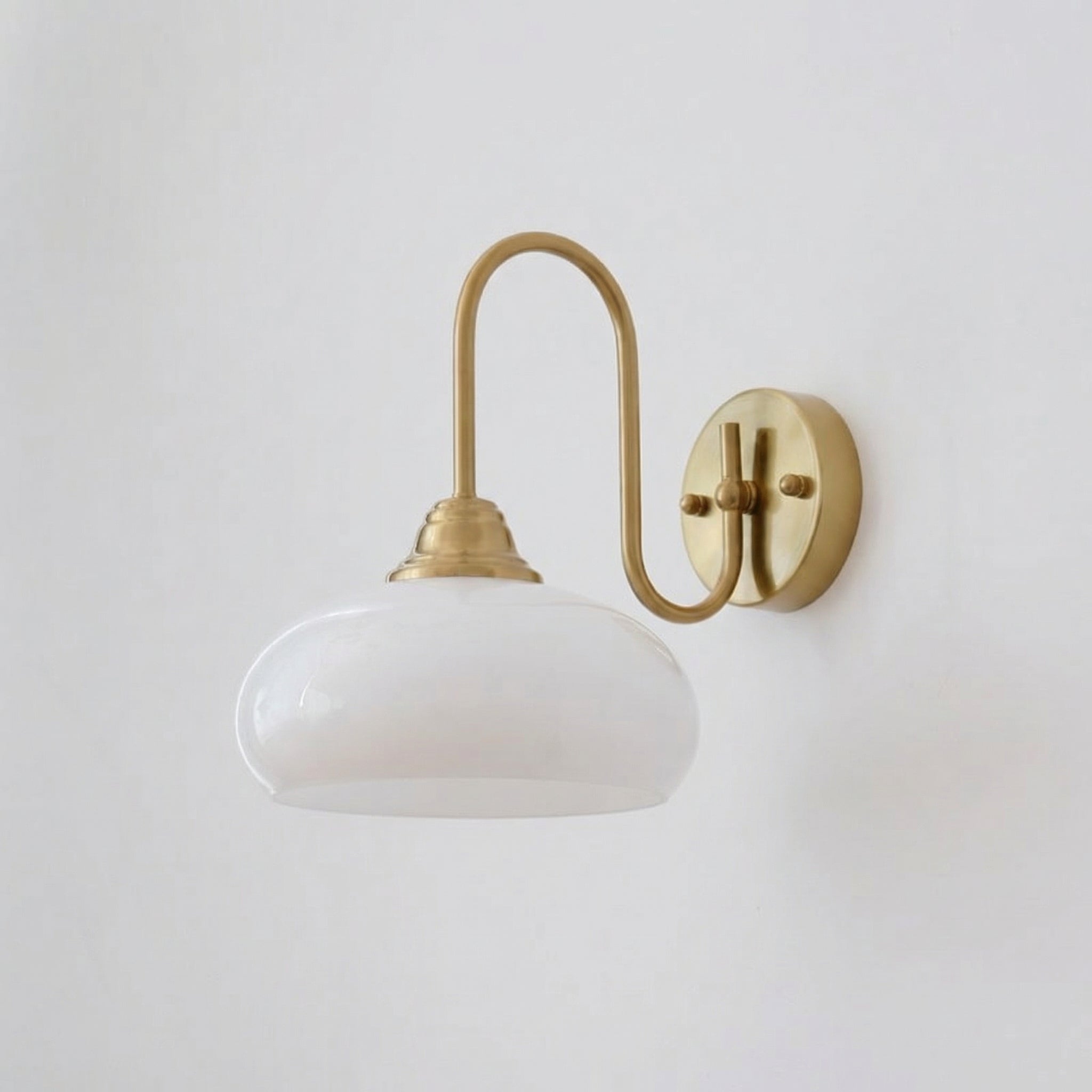 Indoor Modern Bauhaus Cream Glass Wall Lamp With Curved Steel Arm