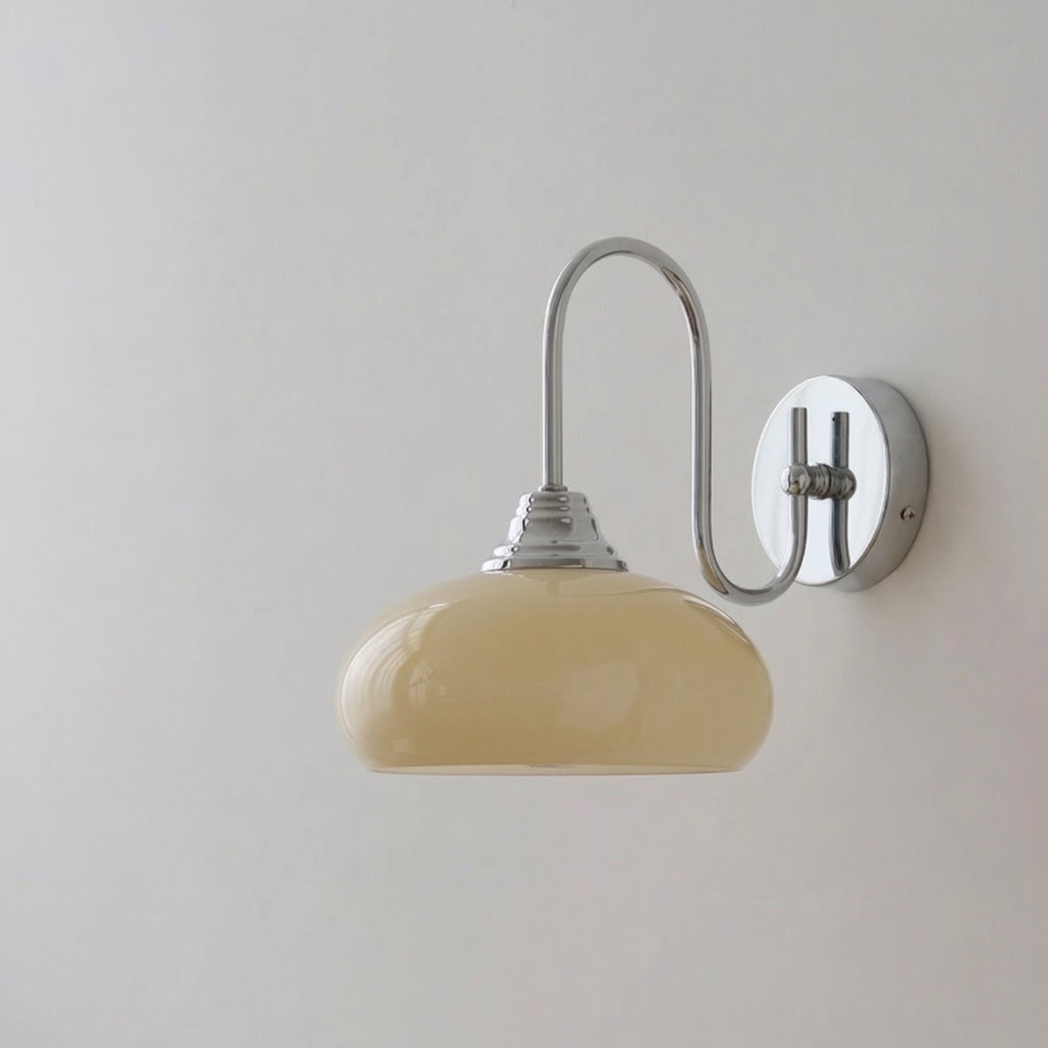 Indoor Modern Bauhaus Cream Glass Wall Lamp With Curved Steel Arm