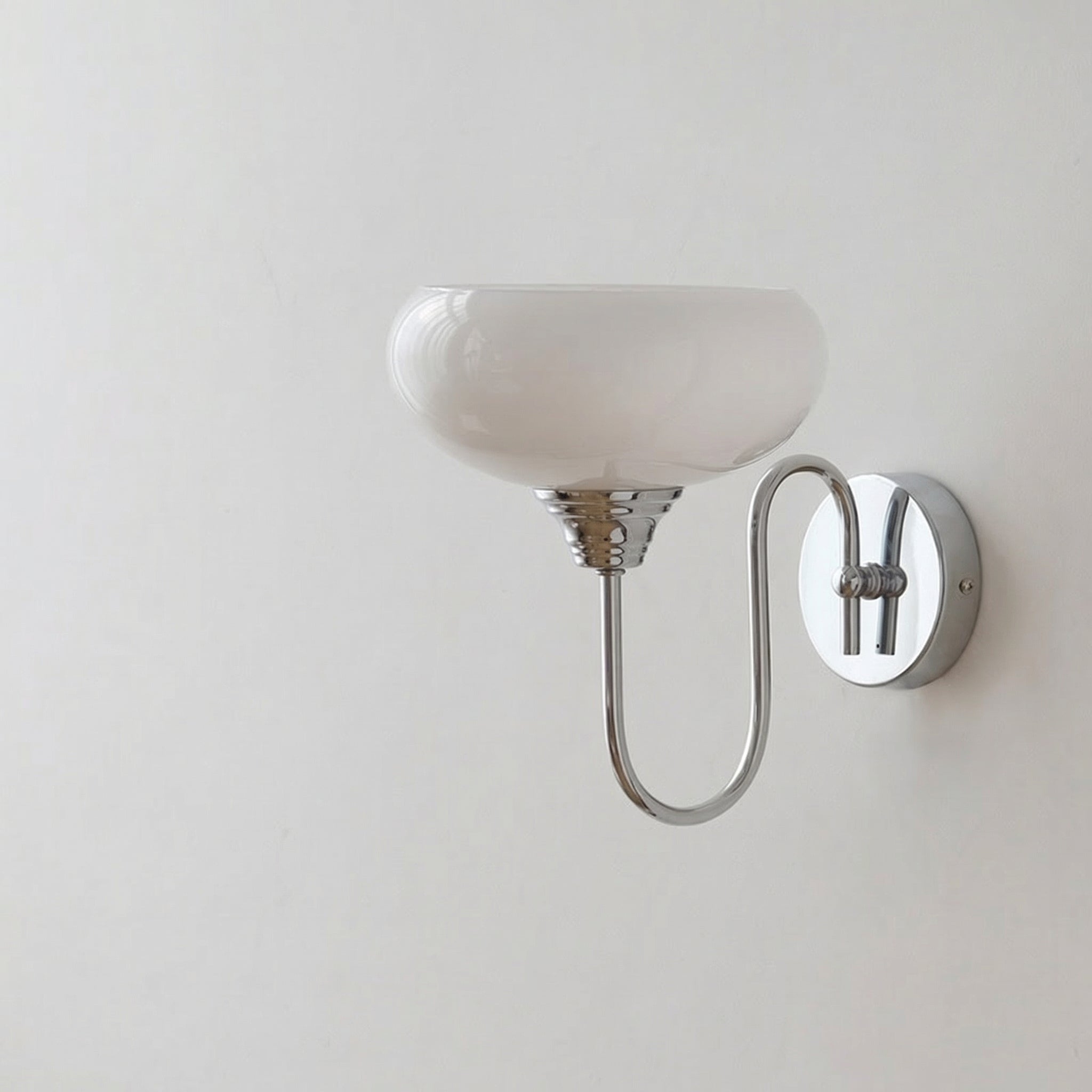 Indoor Modern Bauhaus Cream Glass Wall Lamp With Curved Steel Arm