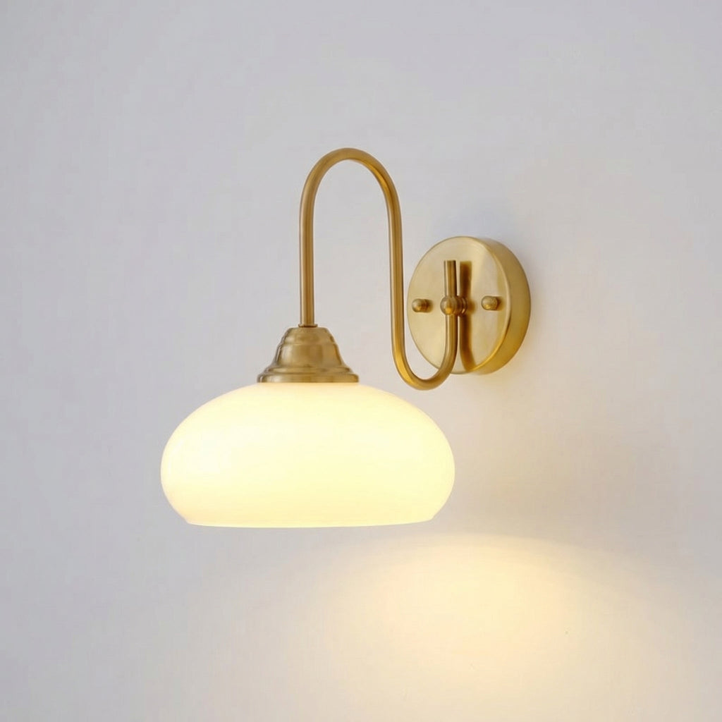 Indoor Modern Bauhaus Cream Glass Wall Lamp With Curved Steel Arm