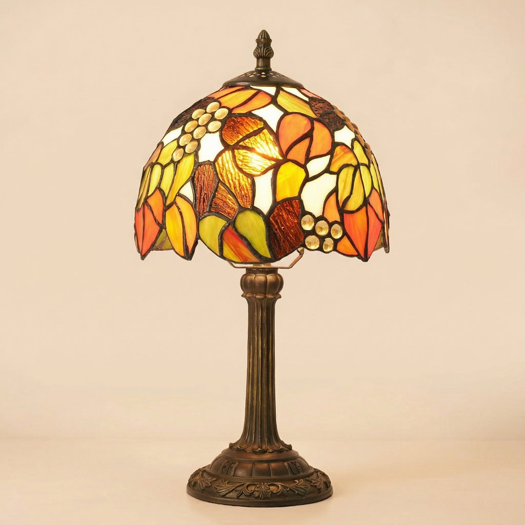 Tiffany Style Stained Glass Table Lamp With Maple Grape Leaf Pattern