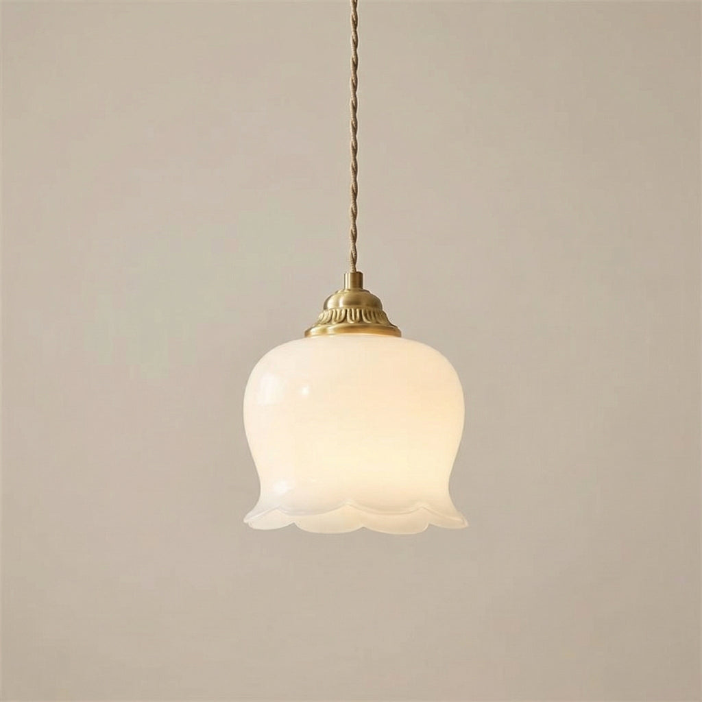 French Cream Lily Wall Lamp With Brass Finish And Glass Shade