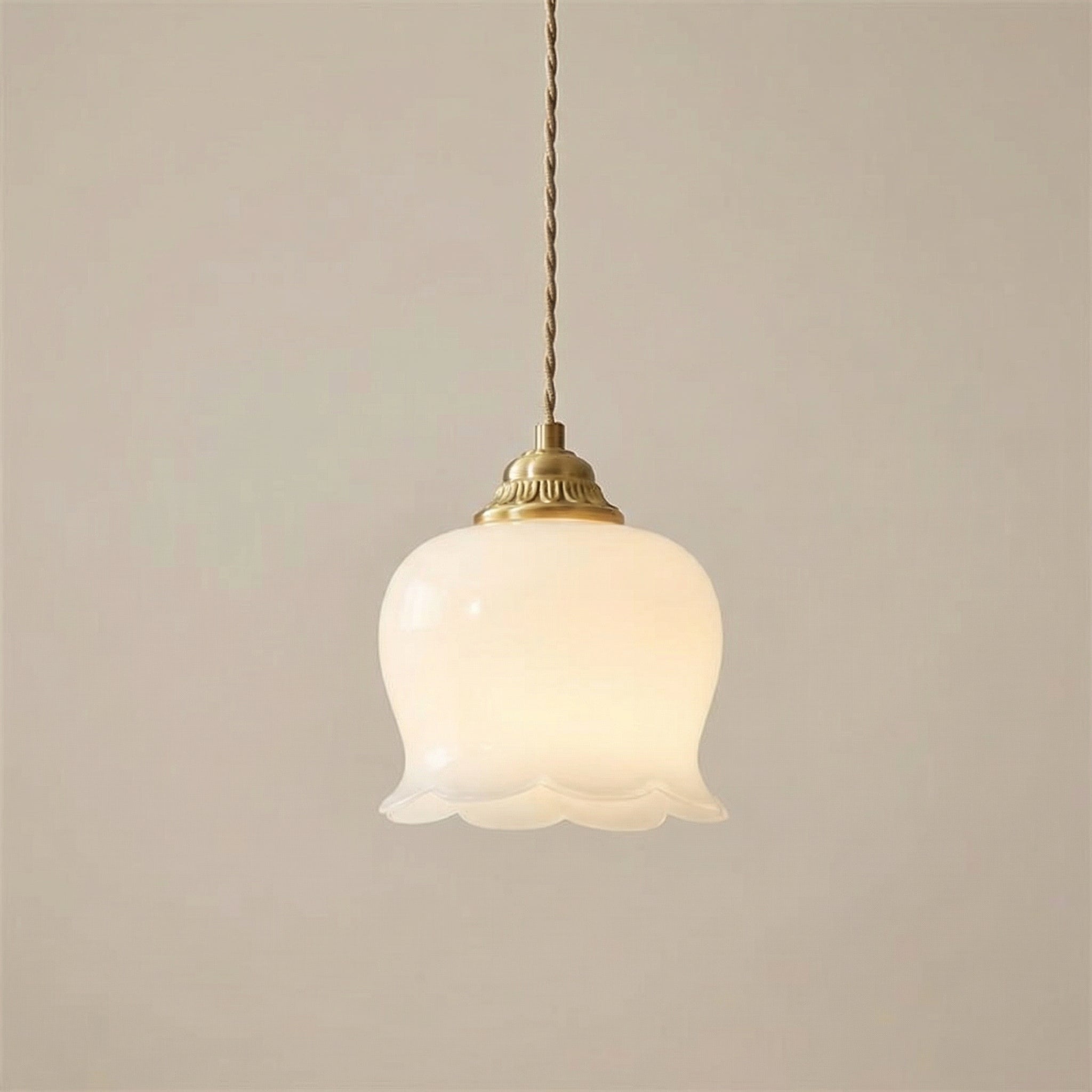 French Cream Lily Wall Lamp With Brass Finish And Glass Shade