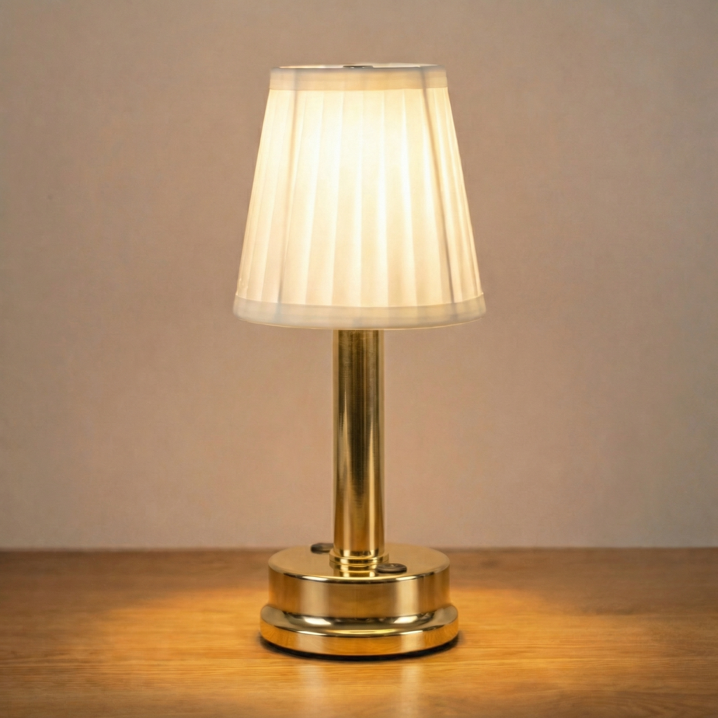 Nordic Rechargeable LED Table Lamp With Fabric Shade And Metal Base