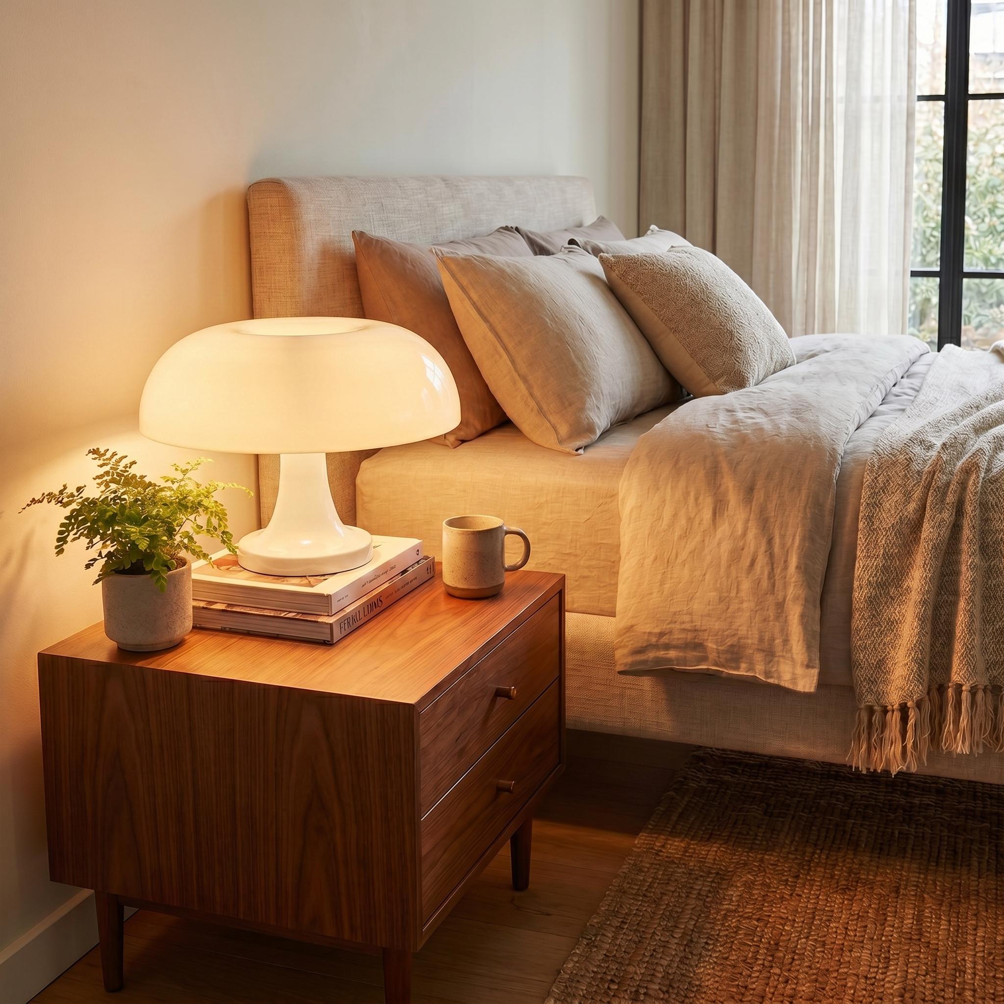 Glossy Orange Scandinavian Mushroom Table Lamp With Soft Dome Shade