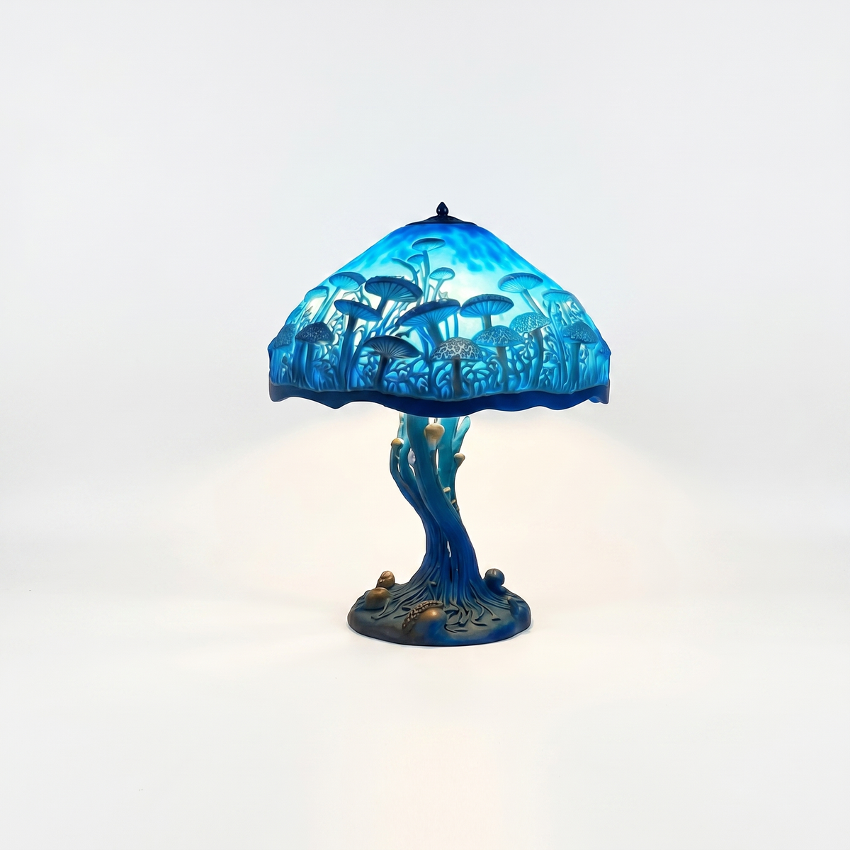 Vintage Blue Mushroom LED Table Lamp With Stained Glass Resin Design For Home Decor