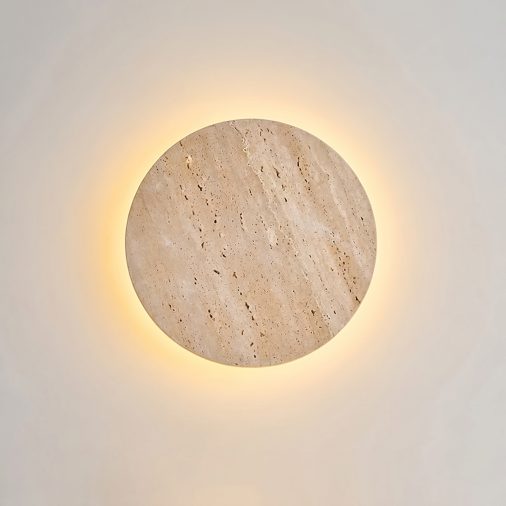 Minimalist Travertine Round LED Wall Sconce Light
