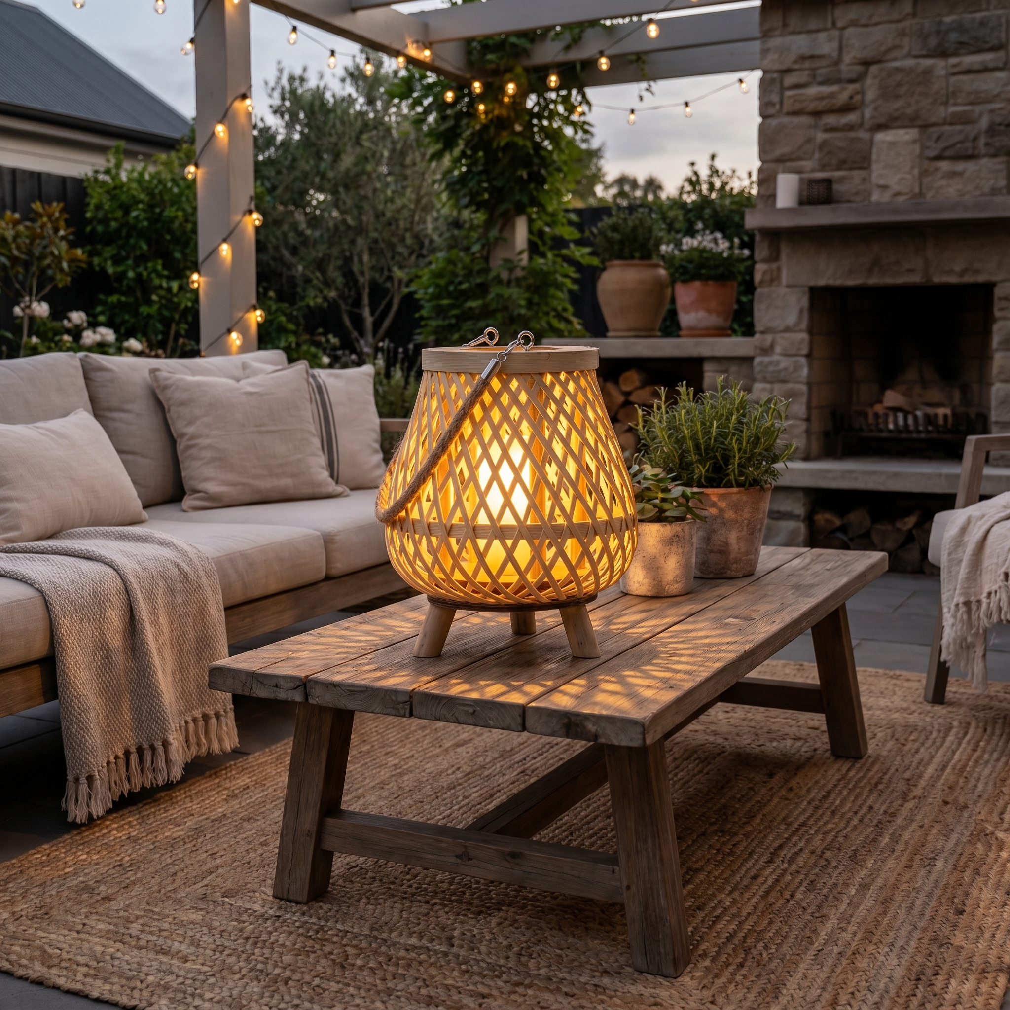 Handmade Bamboo Rattan Lantern For Led Candles Indoor Outdoor Decor