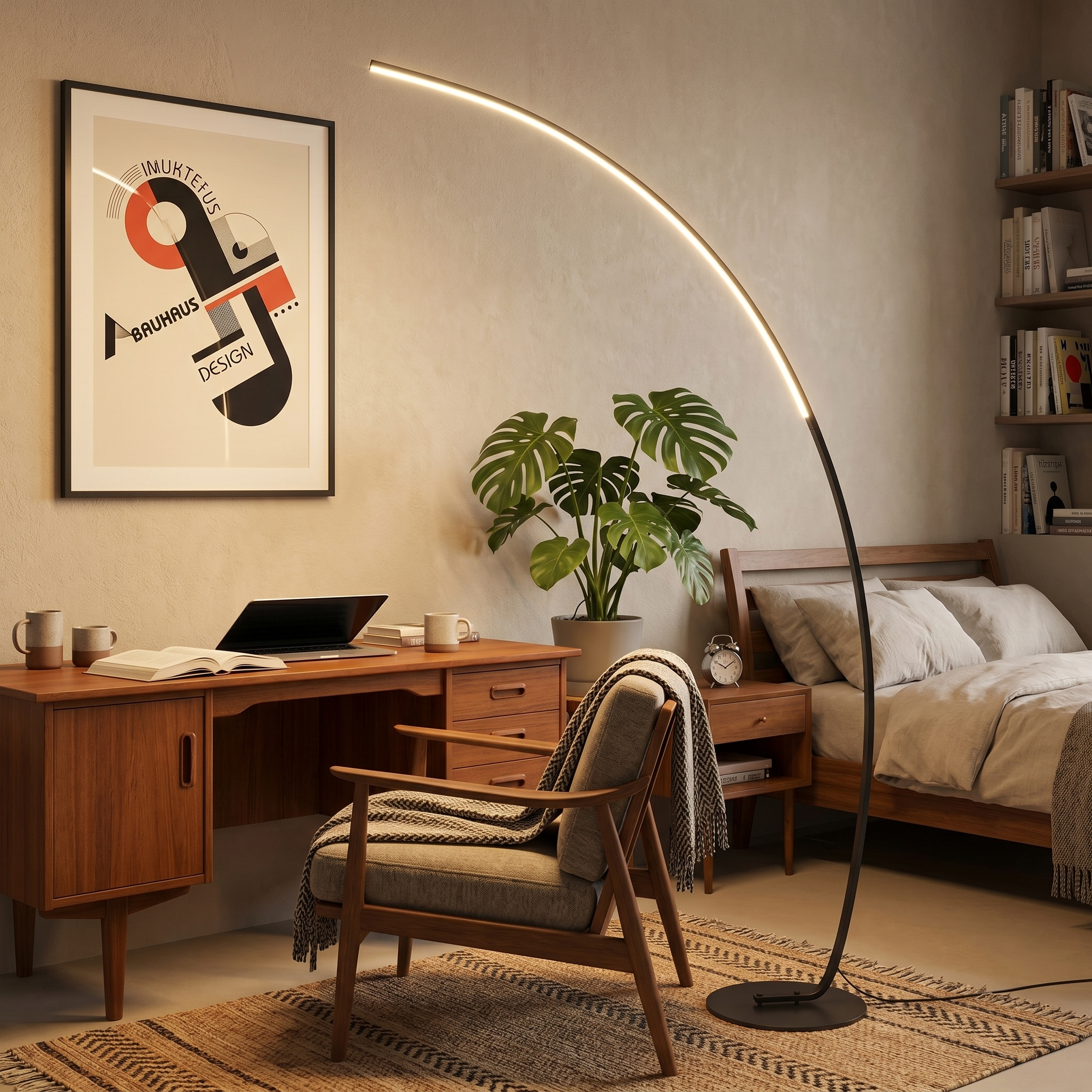 Modern LED Arc Floor Lamp With Arching Arm And Touch Control