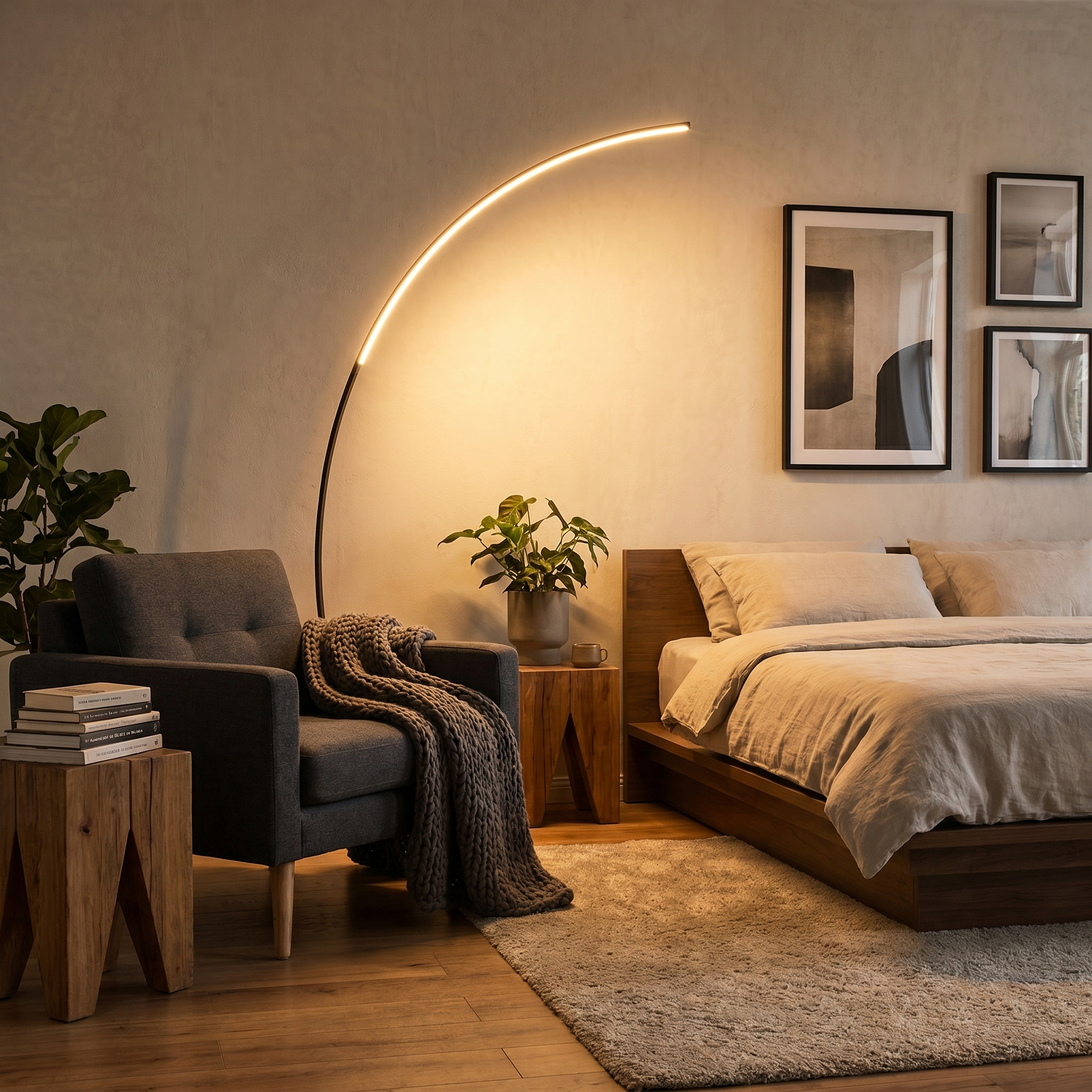 Modern LED Arc Floor Lamp With Arching Arm And Touch Control