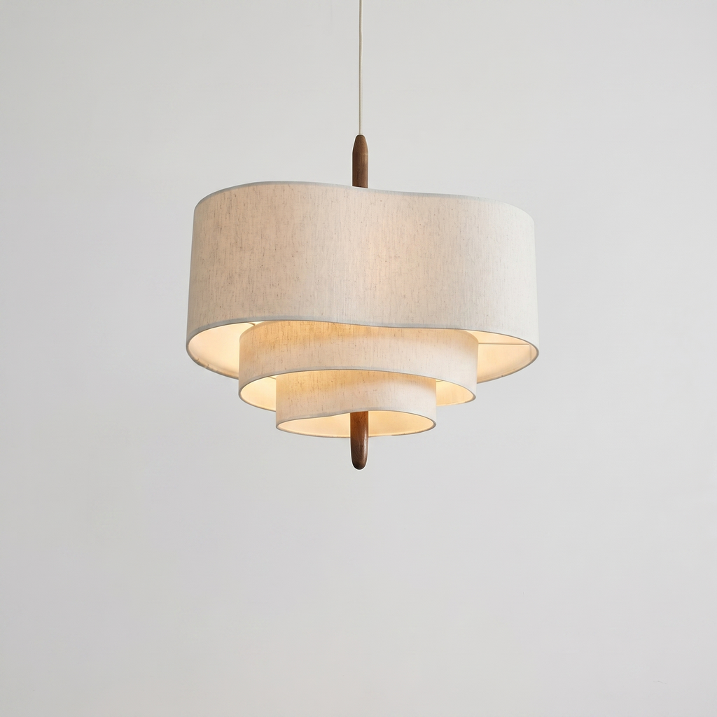 French Cream Fabric Pendant Light With Layered Sculptural Shade