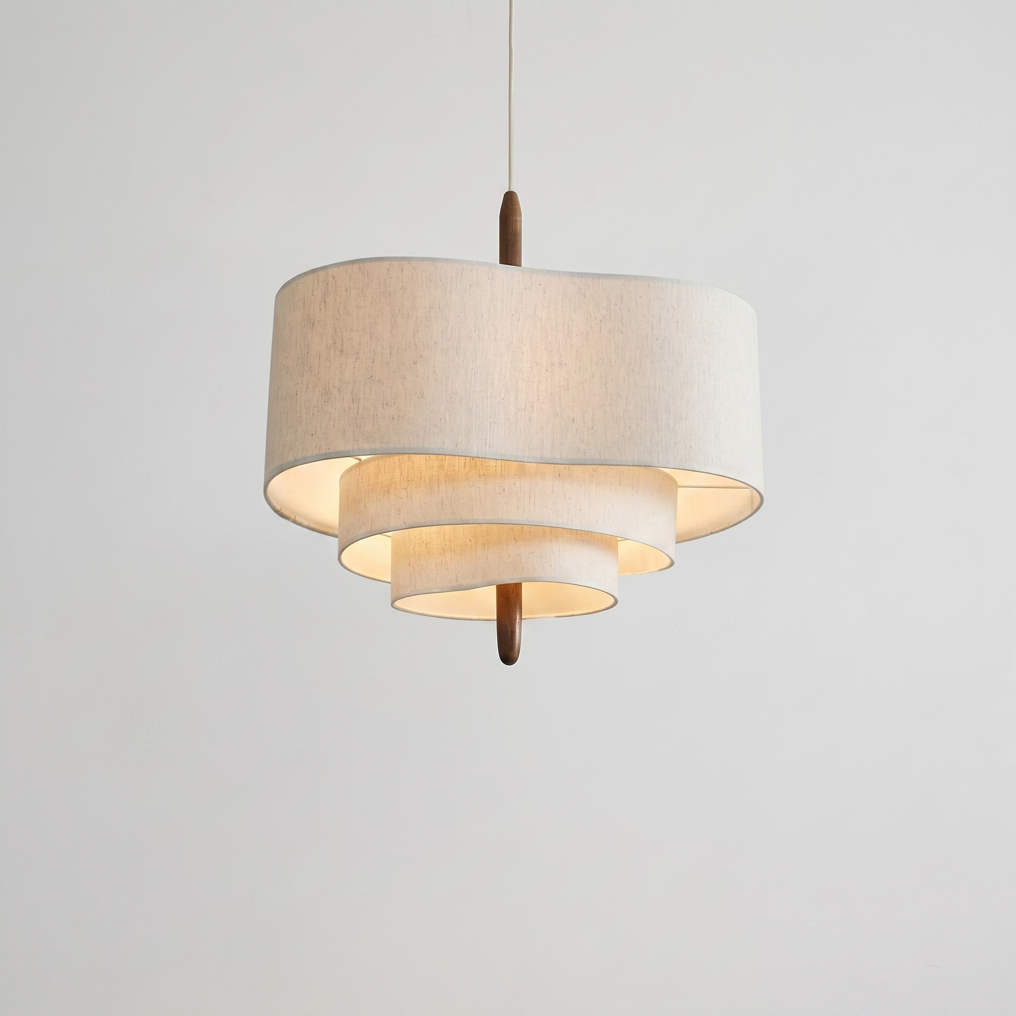 French Cream Fabric Pendant Light With Layered Sculptural Shade