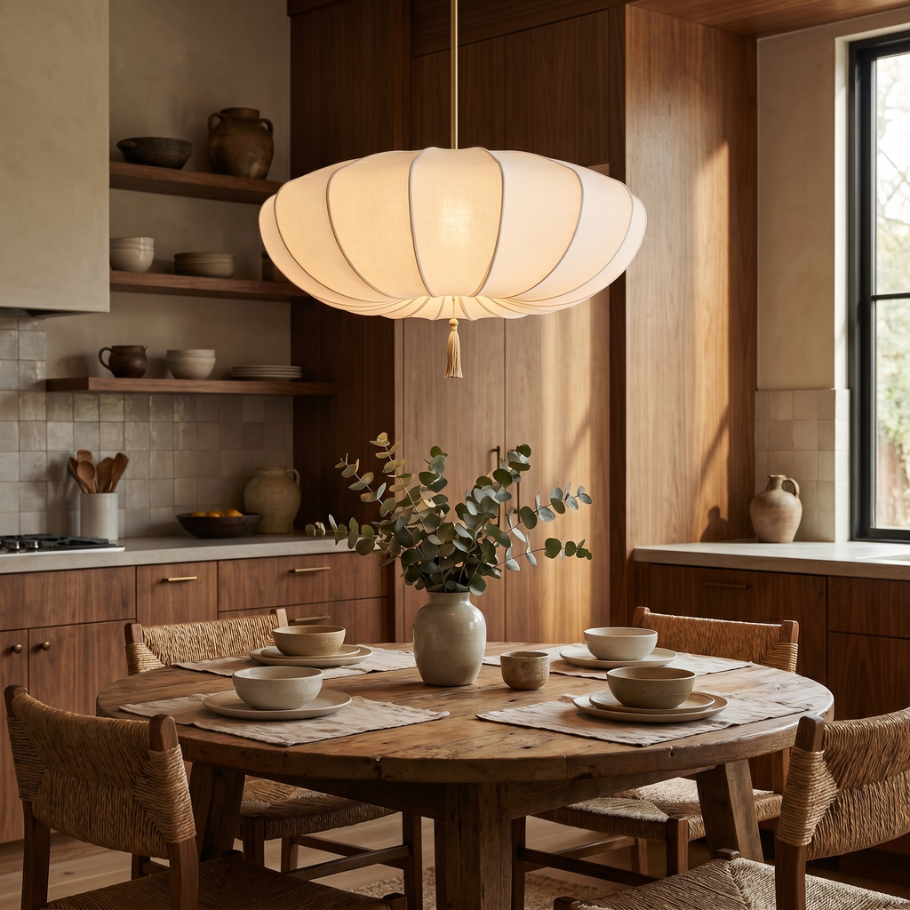 Indoor Nordic French Cream Fabric Chandelier With Layered Design