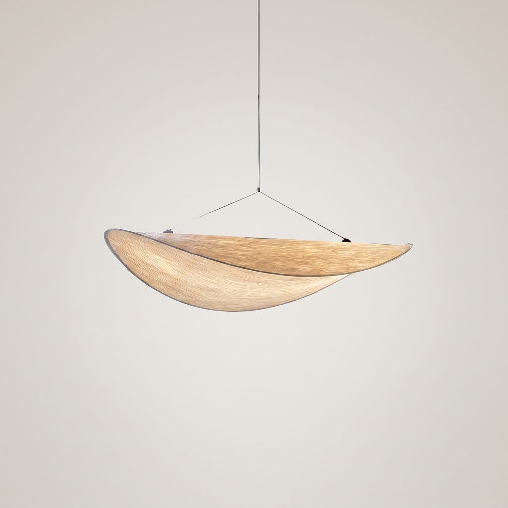 Japanese Wabisabi Silk Pendant Light With Sailing Silhouette Design