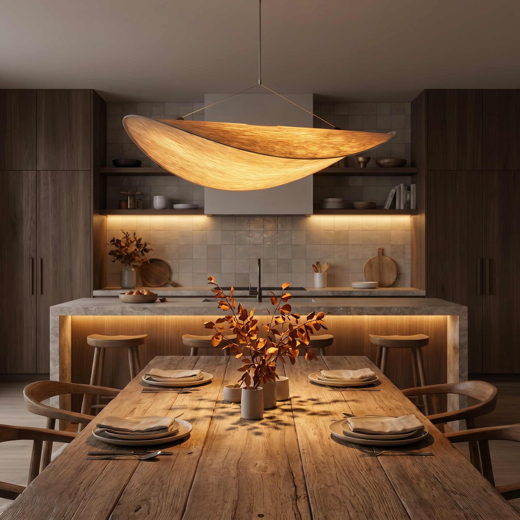Japanese Wabisabi Silk Pendant Light With Sailing Silhouette Design