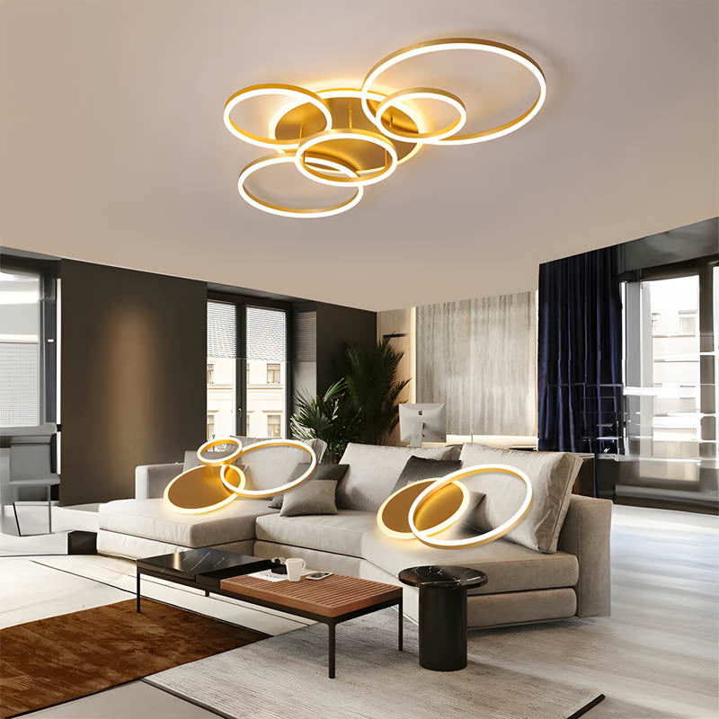 Modern Multi Ring LED Ceiling Light With Warm Ambient Lighting
