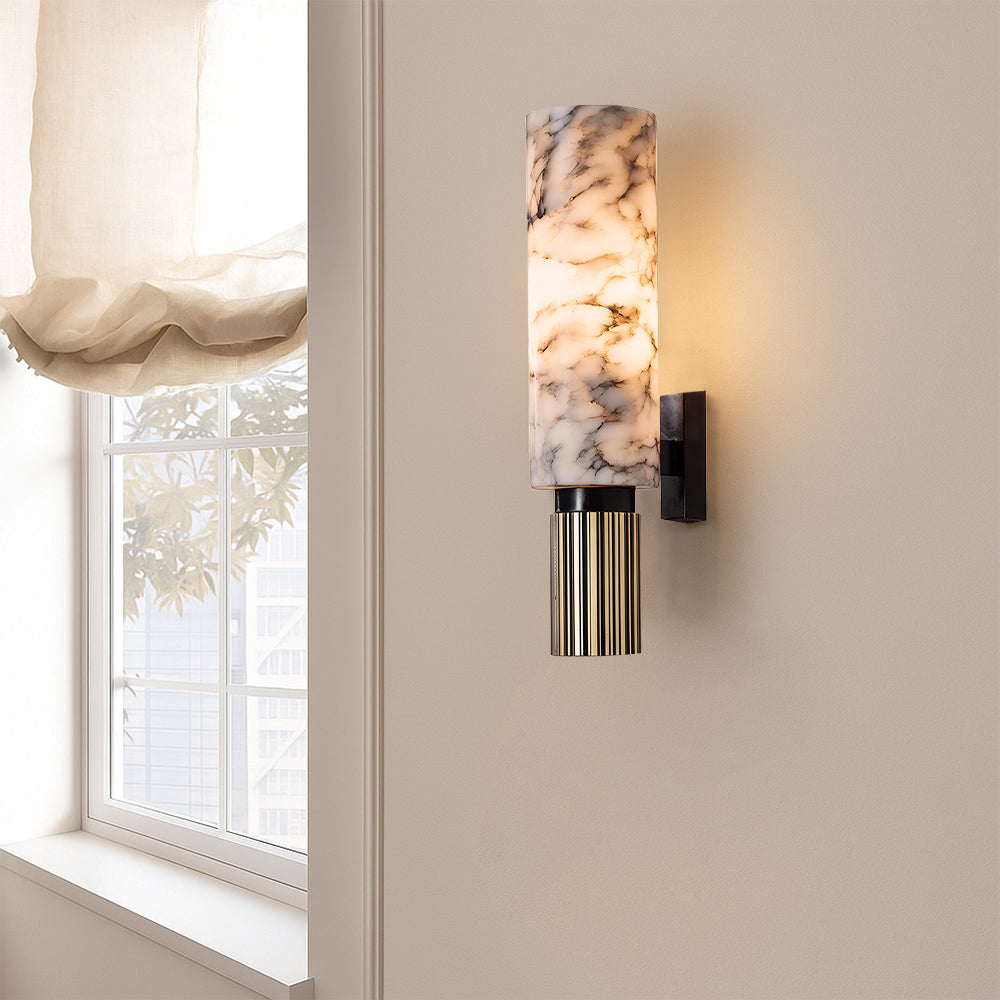 Solid Marble And Copper Wall Light Featuring Integrated LED Bulb