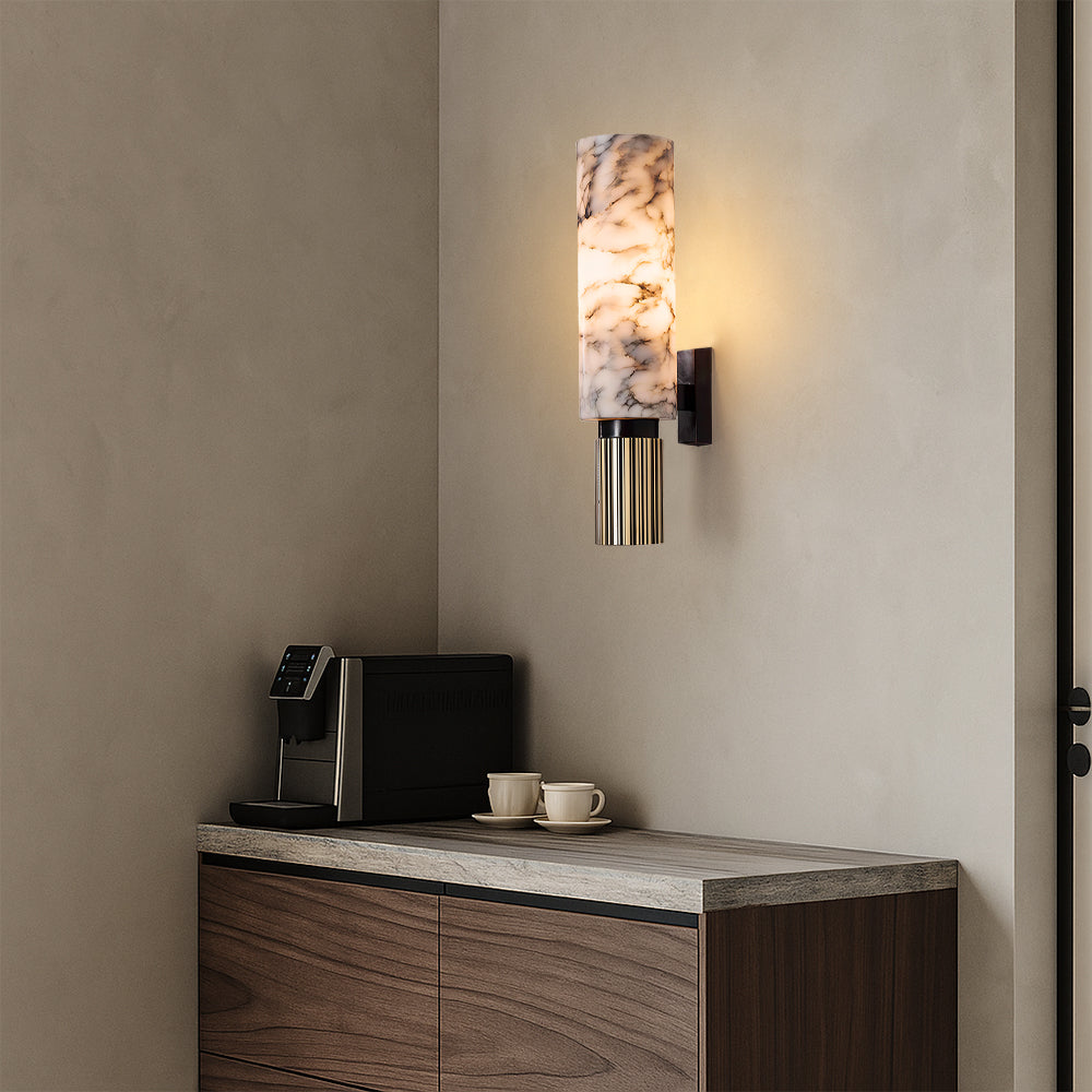 Solid Marble And Copper Wall Light Featuring Integrated LED Bulb