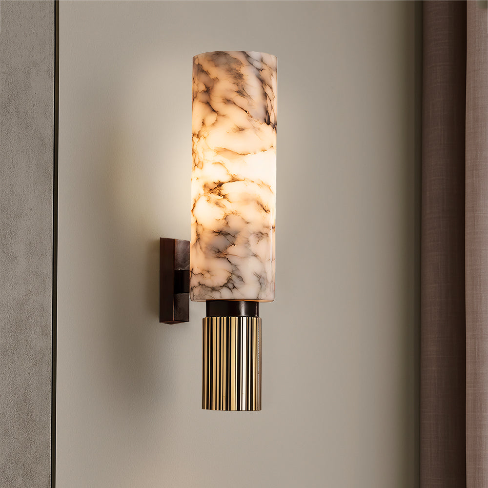 Solid Marble And Copper Wall Light Featuring Integrated LED Bulb