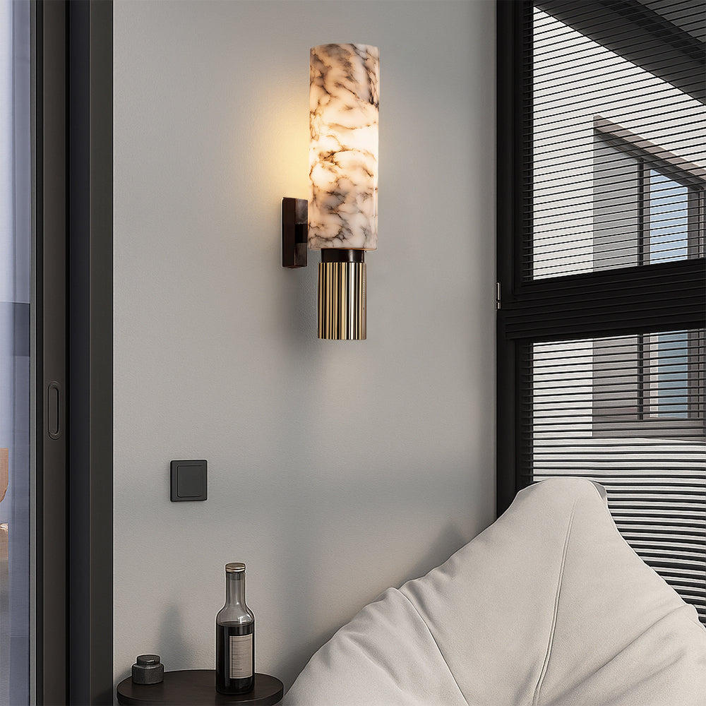 Solid Marble And Copper Wall Light Featuring Integrated LED Bulb