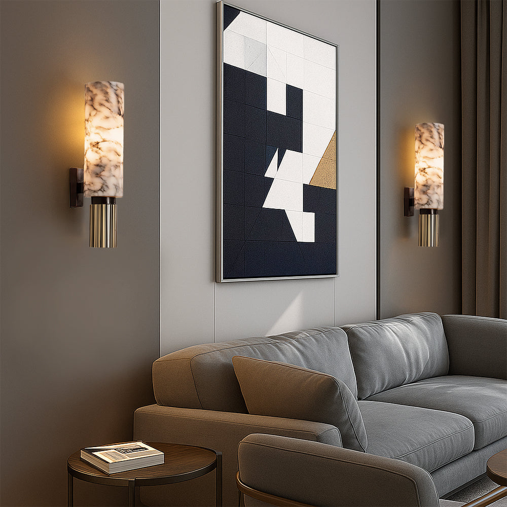 Solid Marble And Copper Wall Light Featuring Integrated LED Bulb