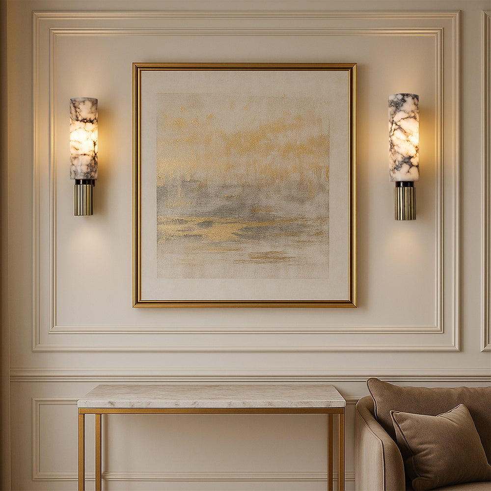 Solid Marble And Copper Wall Light Featuring Integrated LED Bulb