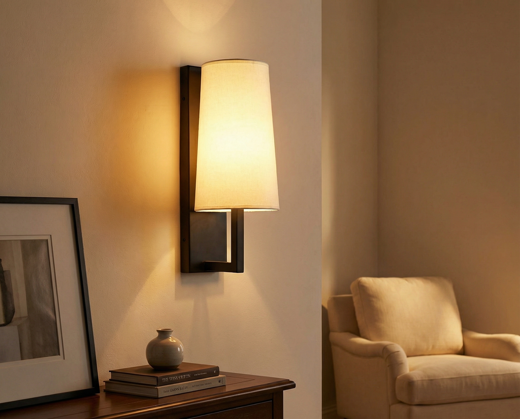 Modern Black Rectangular LED Wall Lamp With Fabric Shade Indoor Lighting