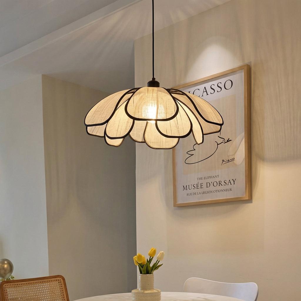 NordicLight Vintage Petal Cream Fabric Pendant Light Indoor Ceiling Lamp