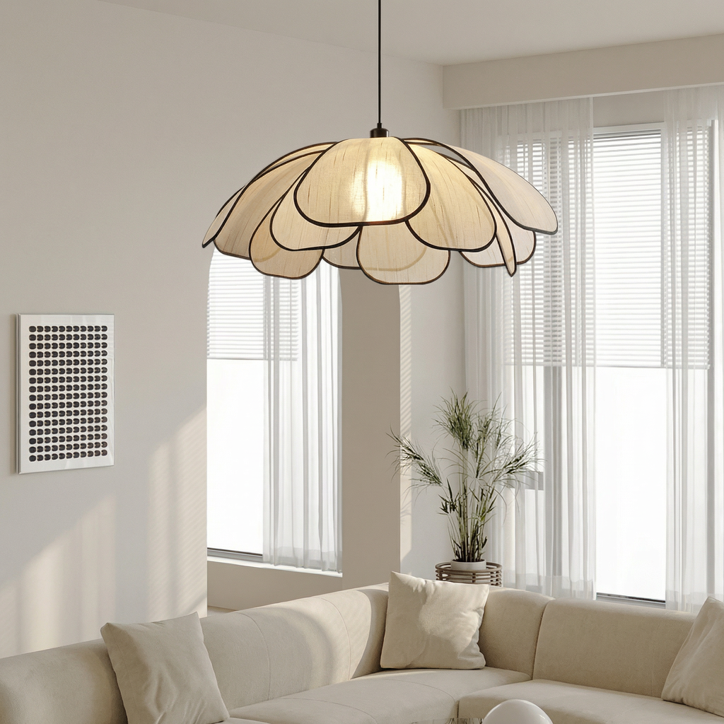 NordicLight Vintage Petal Cream Fabric Pendant Light Indoor Ceiling Lamp