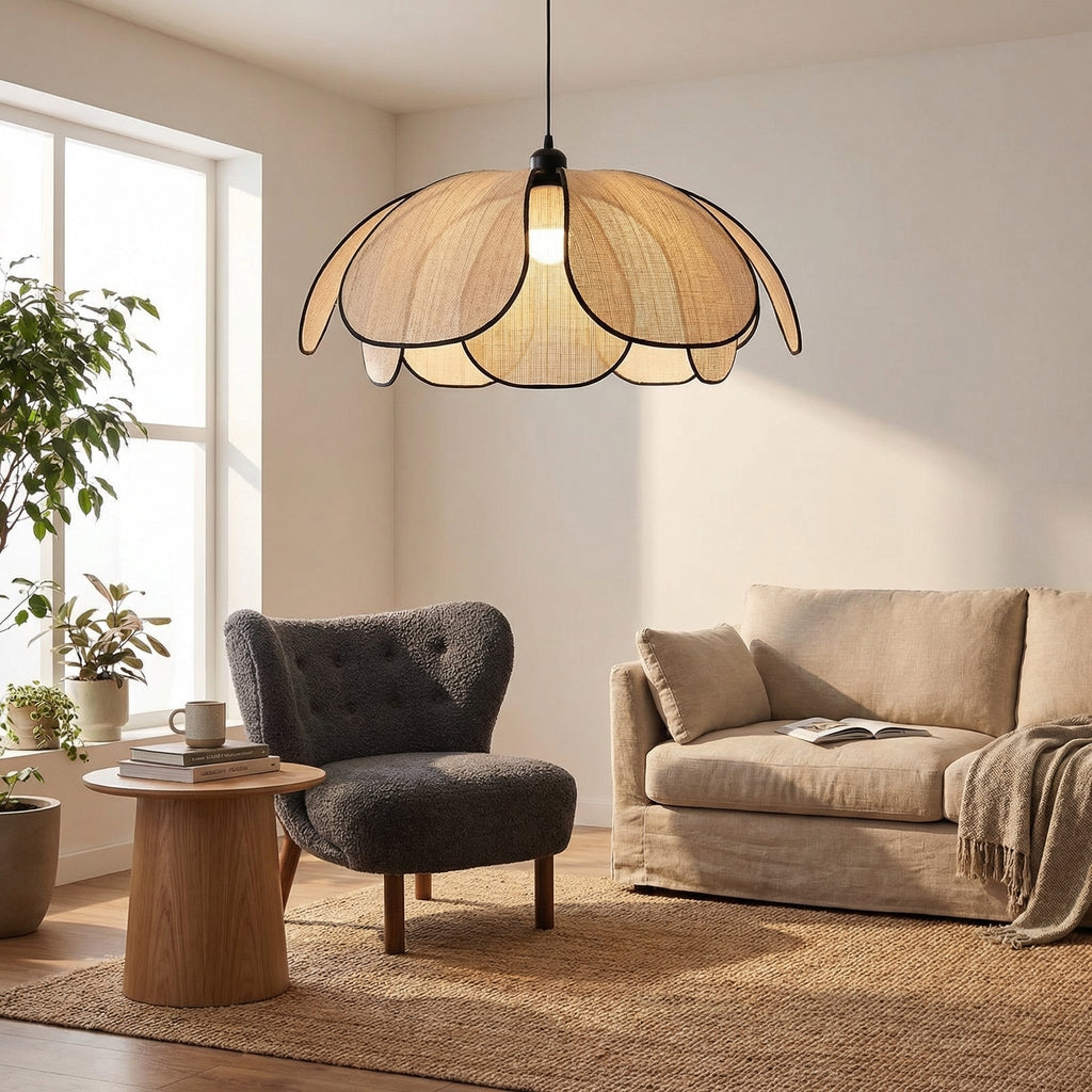 NordicLight Vintage Petal Cream Fabric Pendant Light Indoor Ceiling Lamp
