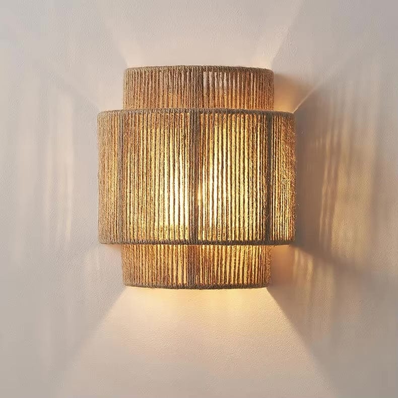 Handwoven Rattan Bamboo Wall Light For Natural Rustic Home Decor