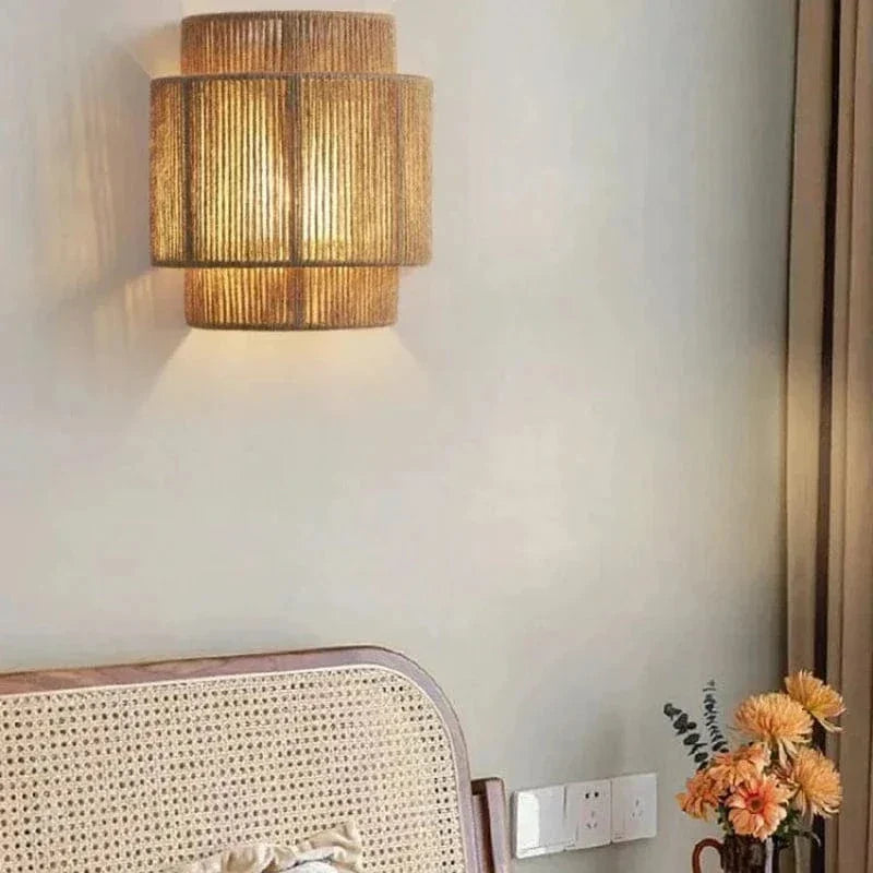Handwoven Rattan Bamboo Wall Light For Natural Rustic Home Decor