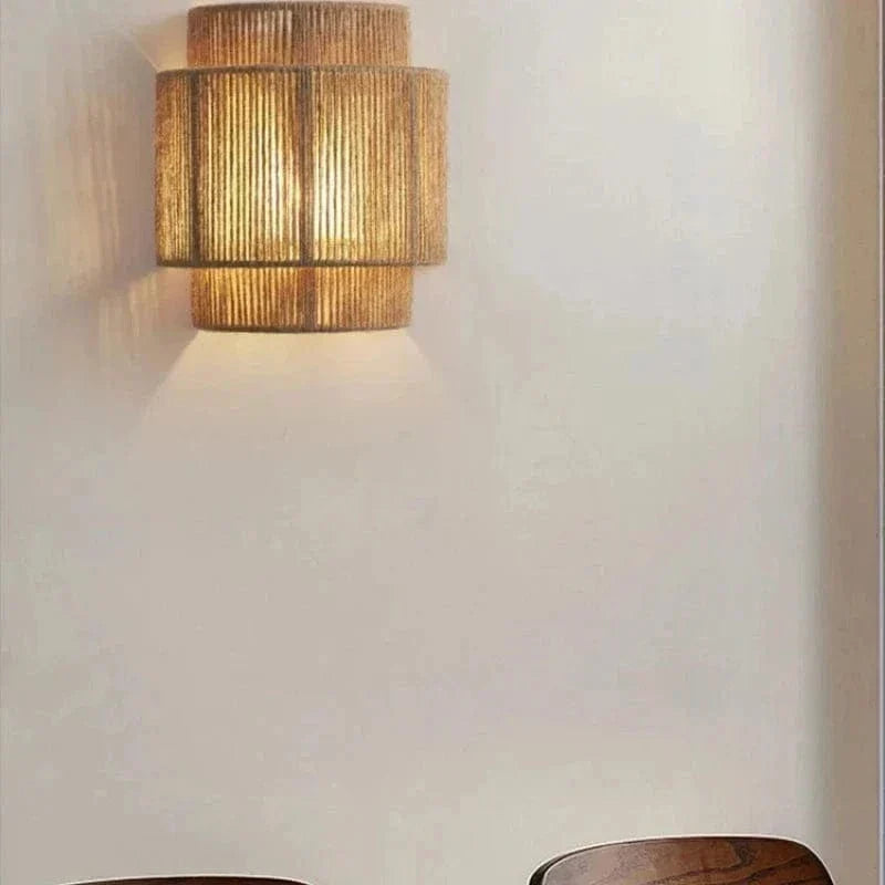 Handwoven Rattan Bamboo Wall Light For Natural Rustic Home Decor
