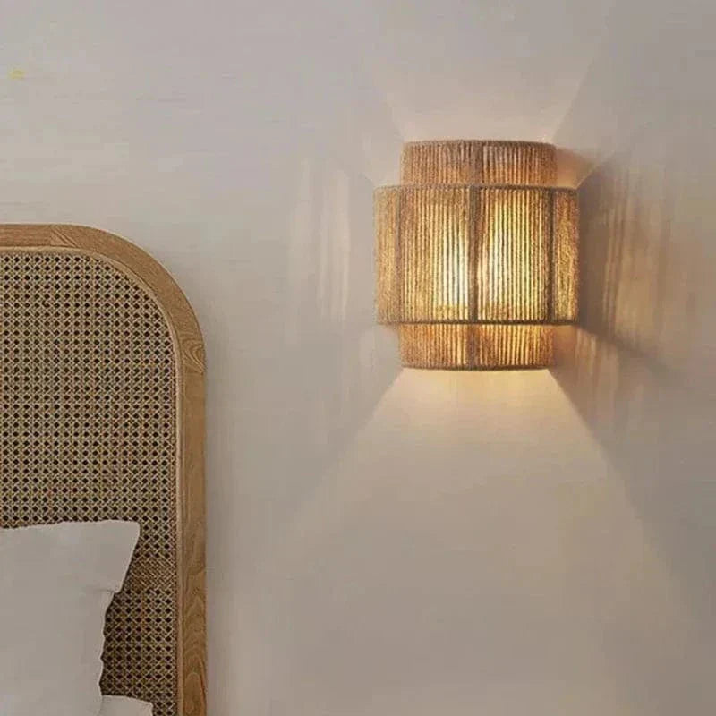 Handwoven Rattan Bamboo Wall Light For Natural Rustic Home Decor