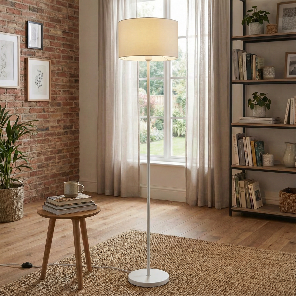 Modern Mesh Floor Lamp With Dual Layer Fabric Diffuser Shade Design