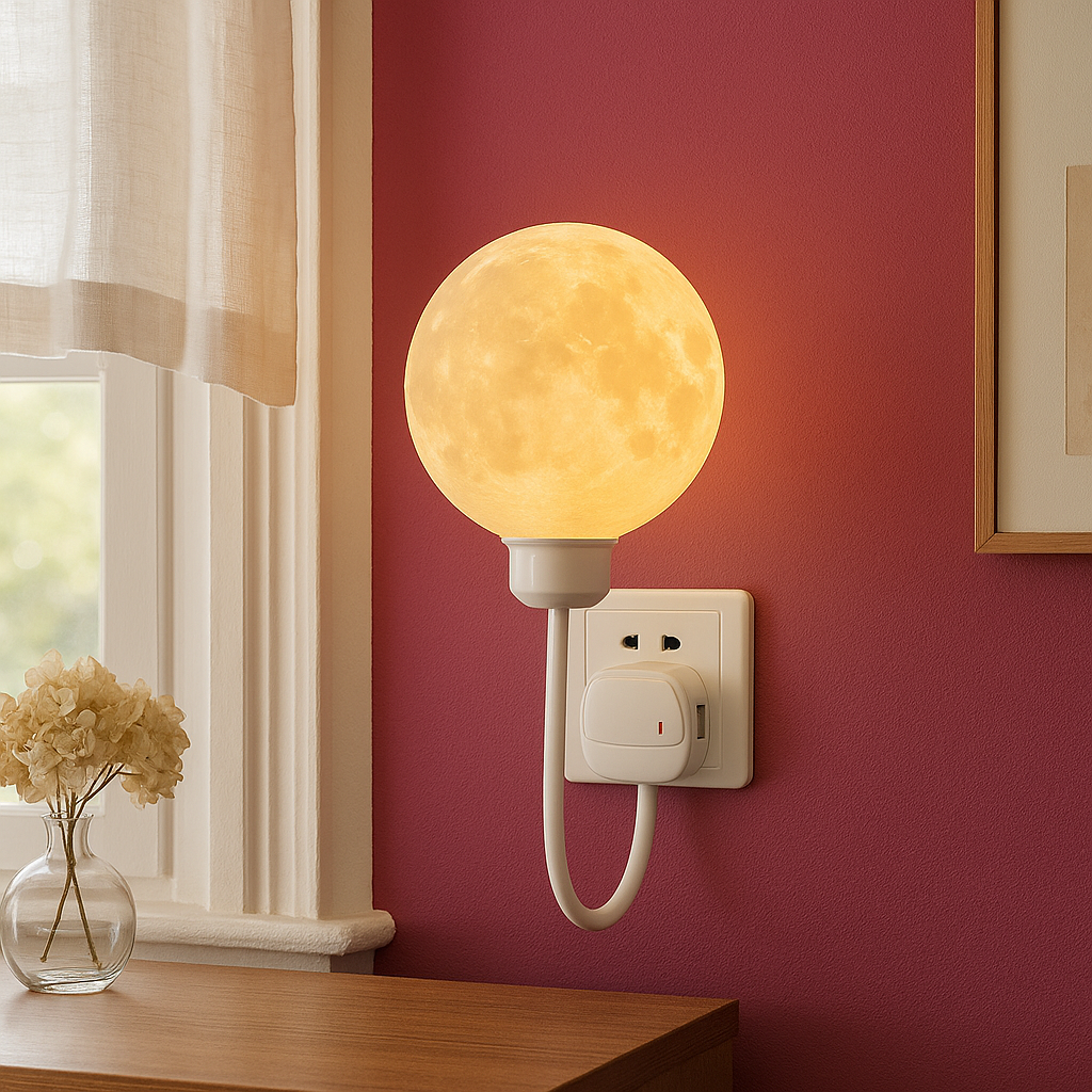 Lumina Moon Shape Plug In Wall Lamp Cream Finish Bedroom Light